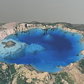 Beautiful Garden Landscape With Blue Lake And Rocky Edges Surrounded By Lush Vegetation