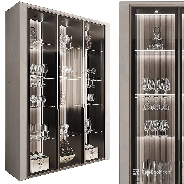 Elegant Modern Wardrobe Interior With Glass Doors And Shelves For Wine Glasses 3d model 