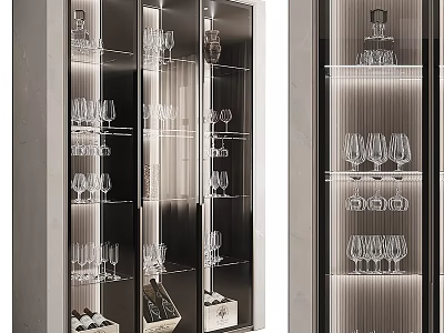 Elegant Modern Wardrobe Interior With Glass Doors And Shelves For Wine Glasses 3d model