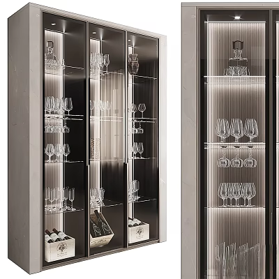 Elegant Modern Wardrobe Interior With Glass Doors And Shelves For Wine Glasses 3d model