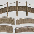 Wooden Arched Landscape Bridge With Railings And Natural Design Details