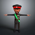 Cartoon Military Character In Black Uniform With Red Hat And Green Sash
