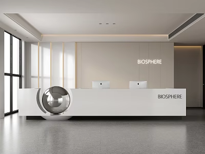 Modern Biosphere Office Reception Desk With White Counter And Spherical Decoration 3d model