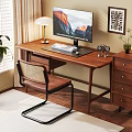 Cozy Study Room Interior Featuring Wooden Desk Computer Monitor Table Lamp And Comfortable Chair