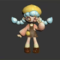 Cute 3D Cartoon Character With Yellow Blue Hat Turquoise Pigtails Winking Expression Brown Overalls