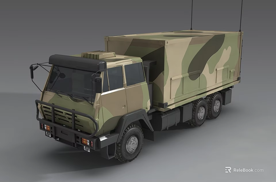 Military Utility Truck with Camouflage Paint Cargo Bed and Heavy Duty Wheels 3d model 