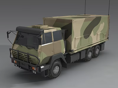 Military Utility Truck with Camouflage Paint Cargo Bed and Heavy Duty Wheels 3d model
