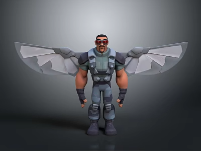 3D Sci Fi Fantasy Humanoid Character With Bat Like Wings And Armored Tech Suit Design 3d model