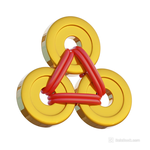 Elegant Yellow Circular and Red Triangular Decorative Ornament Combination for Interior Decor 3d model 