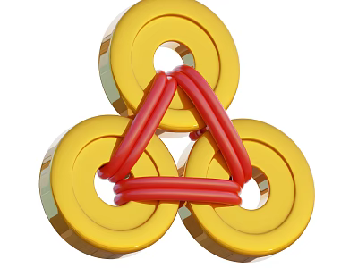 Elegant Yellow Circular and Red Triangular Decorative Ornament Combination for Interior Decor 3d model
