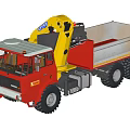 Red Utility Truck With Yellow Crane Arm Large Tires And Flatbed Design 3d model