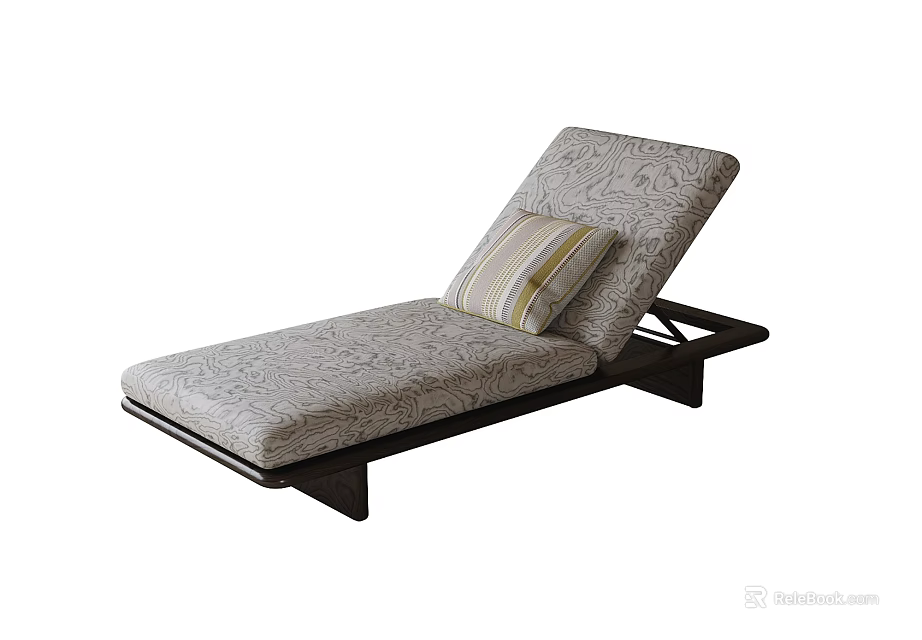 Stylish Lounge Chair With Patterned Fabric Seat And Striped Cushion Dark Frame 3d model 