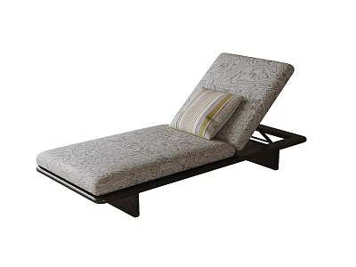 Stylish Lounge Chair With Patterned Fabric Seat And Striped Cushion Dark Frame 3d model