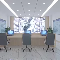 Security Monitoring Room Interior With Multiple Monitor Screens Control Desk And Office Chairs