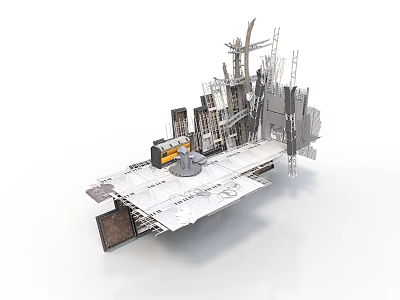 Futuristic Modern Architectural Model With Tall Buildings Metal Structures And Platforms 3d model