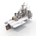 Futuristic Modern Architectural Model With Tall Buildings Metal Structures And Platforms