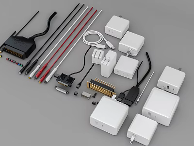 Essential Mobile Digital Accessories Including Connectors Cables Chargers And Adapters 3d model