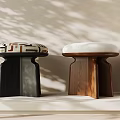 Modern Indoor Stools With Patterned White Cushions Black Wooden Bases And Shadow Patterns 3d model
