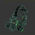 Tactical Weapon Gas Mask With Rusty Exterior Green Red Glowing Dots And Black Straps