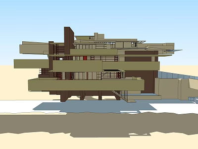 Modern Detached Villa With Overhanging Structure And Large Glass Windows 3d model