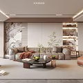 Modern Living Room Interior With Beige Sofa Coffee Table Green Plant And Decorative Wall