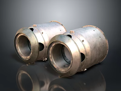 Two Metallic Cylindrical Industrial Components With Holes And Reflective Surface 3d model
