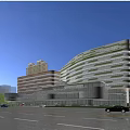 Modern Green Multi Storey Hospital Building With Glass Facade In Urban Street Setting