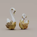 Two Piece Swan Shaped White and Gold Decorative Ornament Set for Home Decor