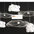 Cloud Shaped Chandeliers With White Cloud And Wire Mesh Designs And Light Bulbs 3d model