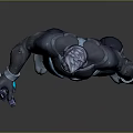 Sci Fi Game Movie Character In Black Silver Armor With Red Visor And Glowing Sword