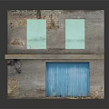 Cartoon Scene Of Old Two Story Brick Building With Blue Doors And Windows
