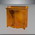 Orange Wooden Cabinet with Double Doors and Flat Decorative Top Modern Stylish Furniture Piece