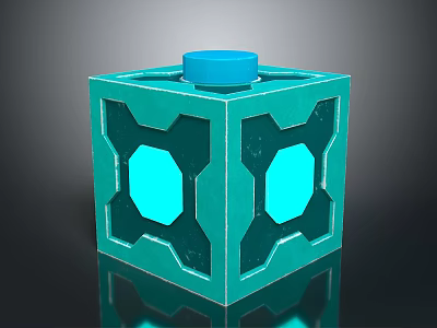 Green Cube Shaped Equipment With Blue Top And Octagonal Side Holes 3d model