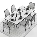 Modern Dining Table Set With Green Chairs Dinnerware Wine Glasses And Decorative Branches 3d model