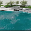Waterfront Landscape Design With Calm Water Winding Walkway Green Trees And Natural Stone Wall