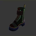 Stylish Black Leather Boots With Yellow Stitching Thick Sole Side Zip And Lace Up Design