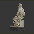 White Marble Seated Statue Figure With Scroll In Hand On Dark Base 3d model