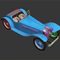 Vintage Blue Convertible Classic Car With Retro Body Design And White Seats