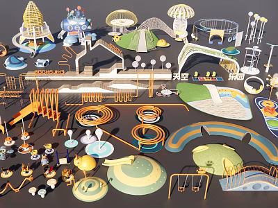 Various Types of Colorful Playground Equipment For Kids Outdoor Play Areas 3d model