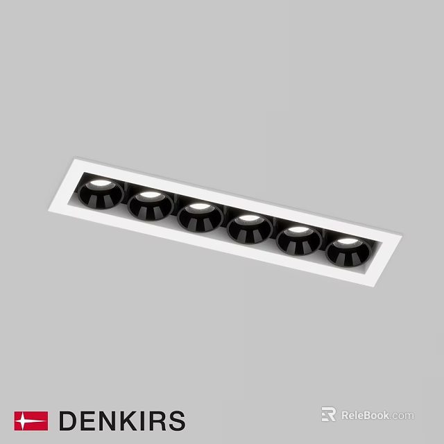 Six Black Downlight Spotlights In White Rectangular Frame Neatly Arranged 3d model 