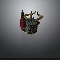 Fantasy Dragon Character Head With Curved Horns And Colorful Blue Red Texture 3D Model Design