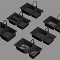 Multiple Black Kitchen Sinks With Double Basin Faucet And Drainboard 3d model