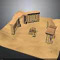 Modern Desert Inspired Architectural Scene With Sand Arches Columns And Central Fire Pit