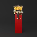 Red Vase With LOGO Text Wheat Ears And Black Decorative Elements On Dark Background 3d model