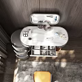 Elegant Modern Dressing Table with Round Mirror and Open Storage Drawers