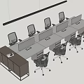 Modern Office Desk With Multiple Chairs Dividers And Side Cabinet 3d model