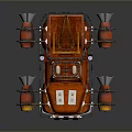 Orange Flame Decorated Truck with Large Wheels Exhaust Pipes and Unique Retro Sci Fi Design