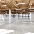 Spacious Interior With Wooden Ceiling Ceiling Fans Recessed Lights White Columns Large Windows Marble Floor