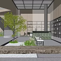 Modern Relaxation Area Interior With Green Plants Bookshelves And Comfortable Seating