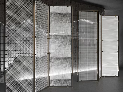 Modern Room Dividers In Interior Space Featuring Metal Frames Grid And Striped Panels 3d model